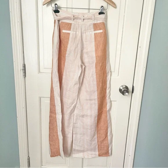 NWOT Anthropologie Ett:Twa 100% Linen Wide Leg Pants 00 Striped Office - Picture 9 of 12